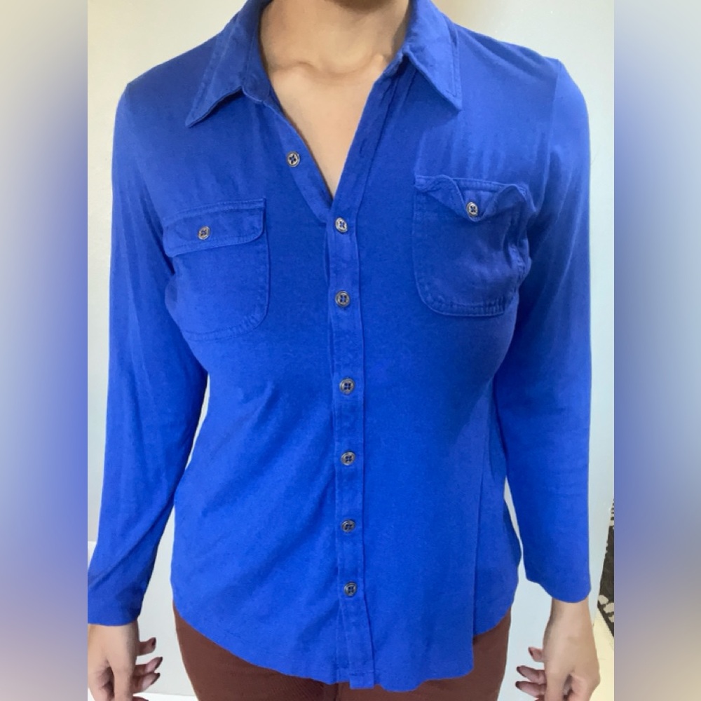 Karen Scott Royal Blue Button-Down Shirt